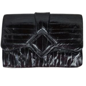 Vintage Eel Skin Leather Clutch Purse Black 80s